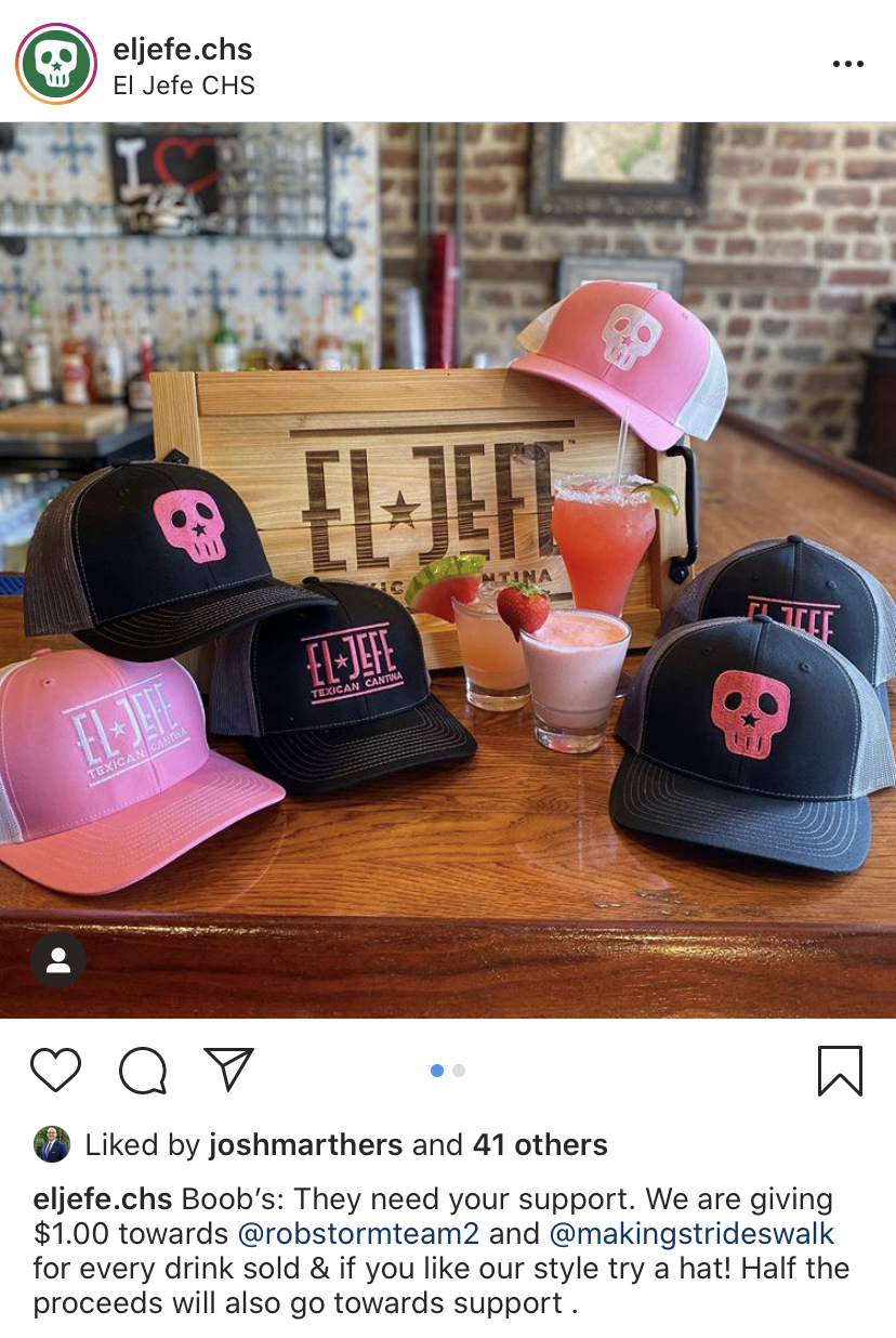 Instagram post of pink hats in El Jefe in Charleston, SC