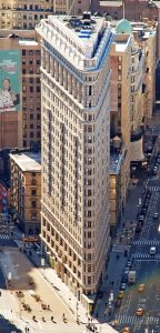 An aerial view of The Flatiron Building in Manhattan