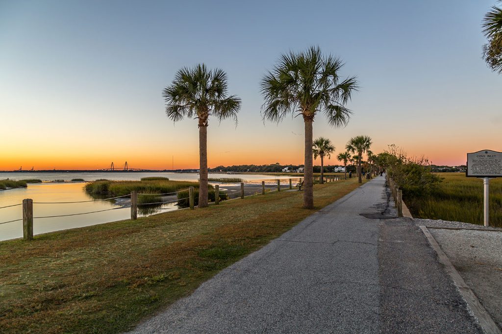 The Pitt Street Bridge in Mount Pleasant at sunset